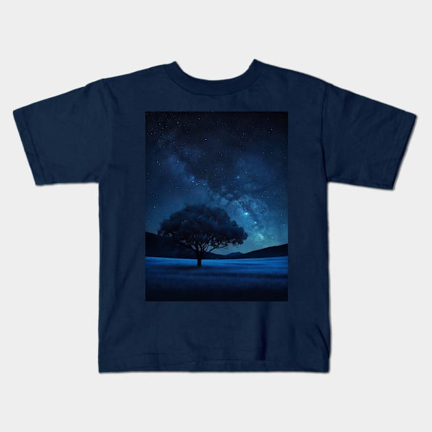 Starry night sky Kids T-Shirt by Anik Arts